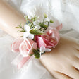 6 Pcs Wedding Two - Headed Rose Wrist Corsage Dark Pink - YauSpark