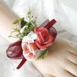 6 Pcs Wedding Two - Headed Rose Wrist Corsage Red - YauSpark