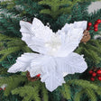 6Pcs Christmas Glitter Artificial Flowers Christmas Tree Ornaments White - YauSpark