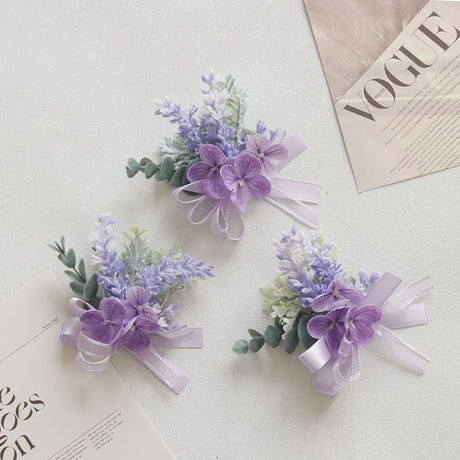 6pcs Wedding Accessories Wrist Corsage Hydrangea - YauSpark