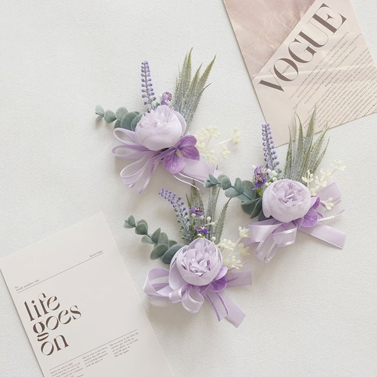 6pcs Wedding Accessories Wrist Corsage Peony - YauSpark