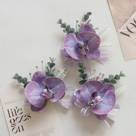 6pcs Wedding Accessories Wrist Corsage Phalaenopsis - YauSpark