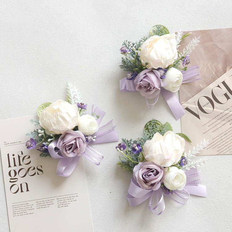 6pcs Wedding Accessories Wrist Corsage White Peony - YauSpark