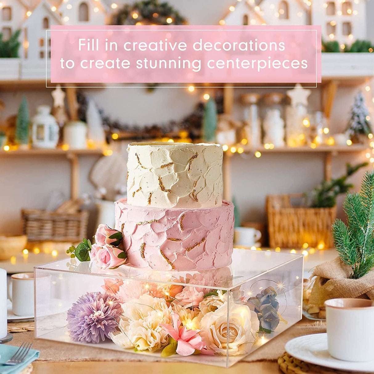 Acrylic Cake Box Stand Pedestal Riser Transparent Clear 16"x16" - YauSpark