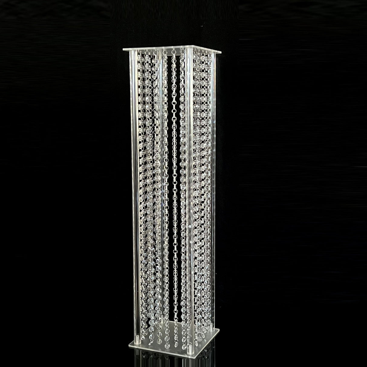 Acrylic Flower Pedestal Vase Pillar Stand Clear with Crystal Beads 39" - YauSpark