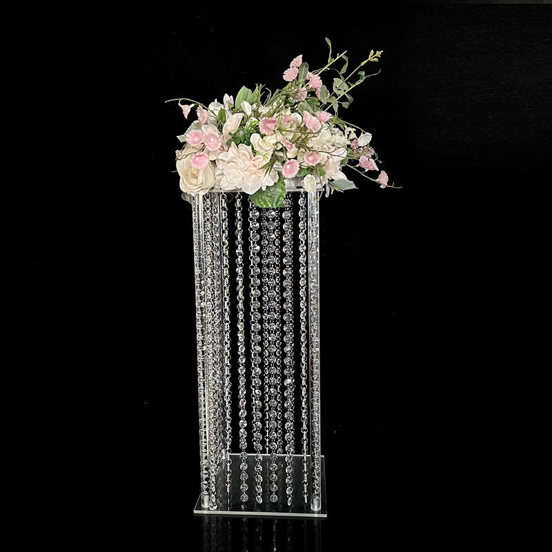 Acrylic Flower Pedestal Vase Pillar Stand Clear with Crystal Beads 39" - YauSpark
