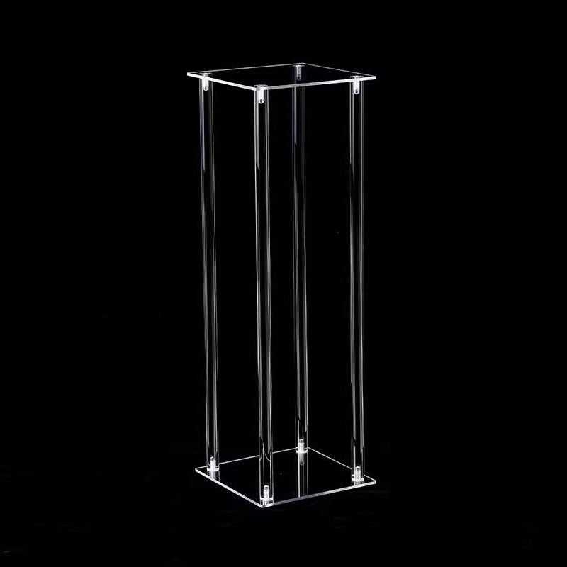Acrylic Flower Vase Pillar Stand Clear with Square Mirror Base - YauSpark