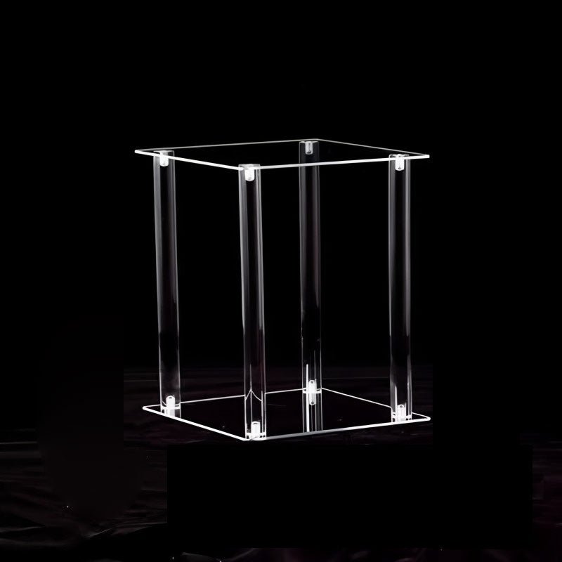 Acrylic Flower Vase Pillar Stand Clear with Square Mirror Base - YauSpark