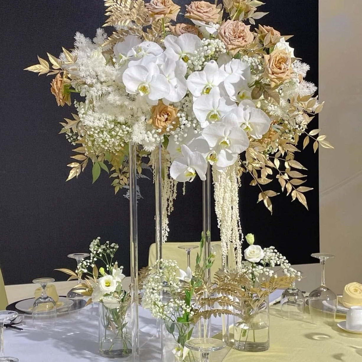 Acrylic Flower Vase Pillar Stand Clear with Square Mirror Base - YauSpark