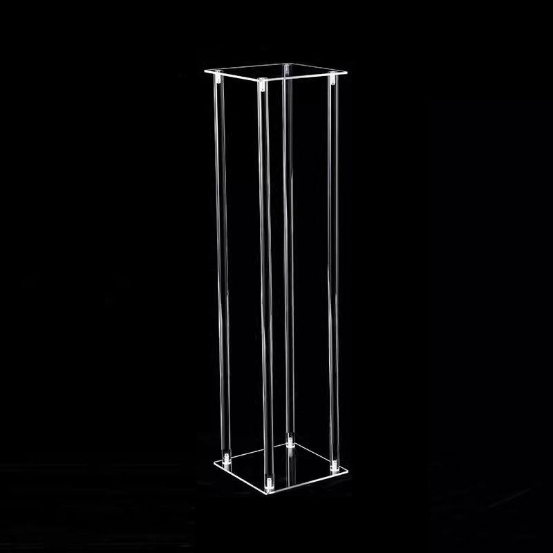 Acrylic Flower Vase Pillar Stand Clear with Square Mirror Base - YauSpark
