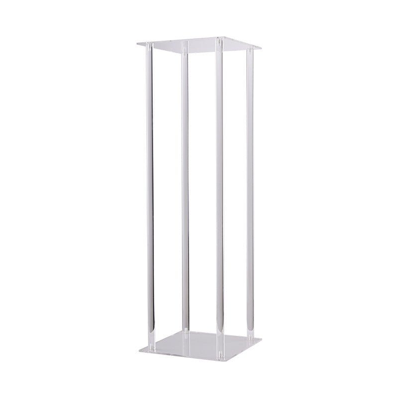Acrylic Flower Vase Pillar Stand Clear with Square Mirror Base - YauSpark