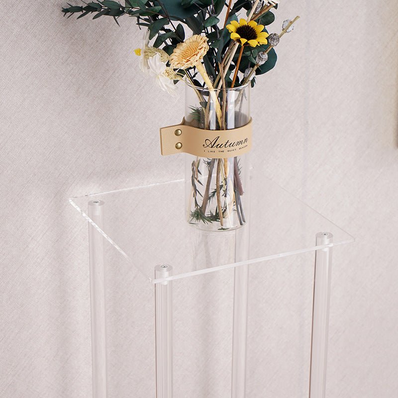 Acrylic Flower Vase Pillar Stand Clear with Square Mirror Base - YauSpark