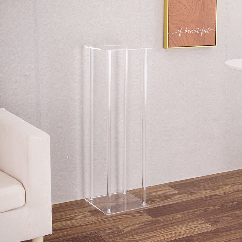 Acrylic Flower Vase Pillar Stand Clear with Square Mirror Base - YauSpark