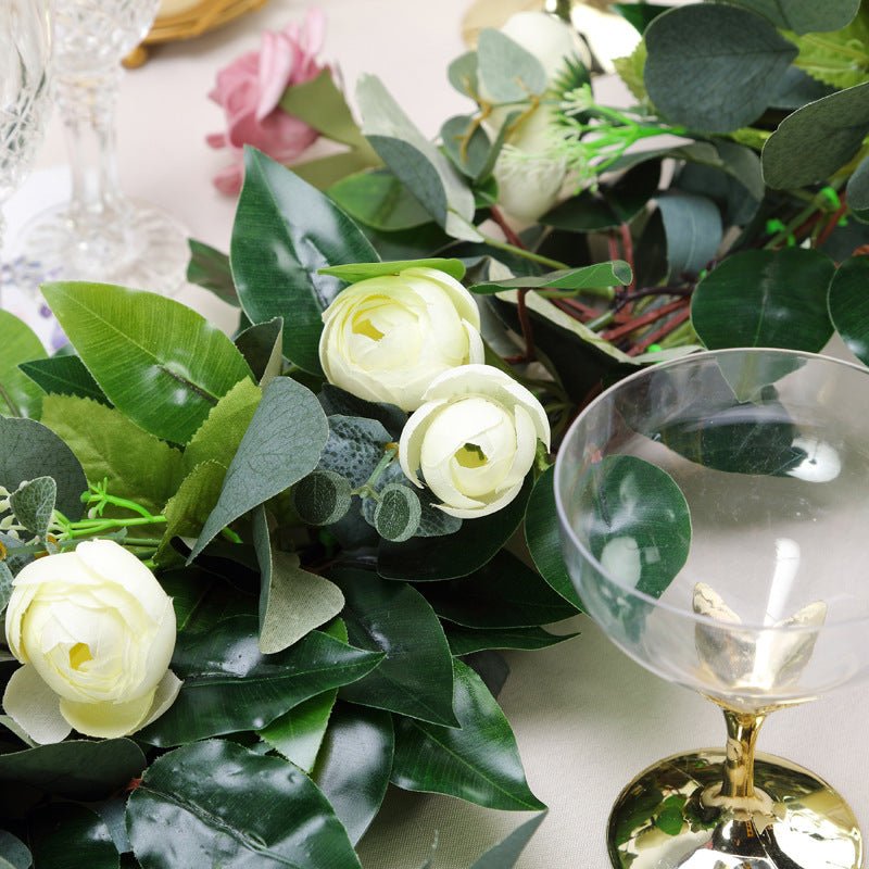 Artificial Eucalyptus/Willow Leaf Ranunculus Flower Garland Vine 40" - YauSpark