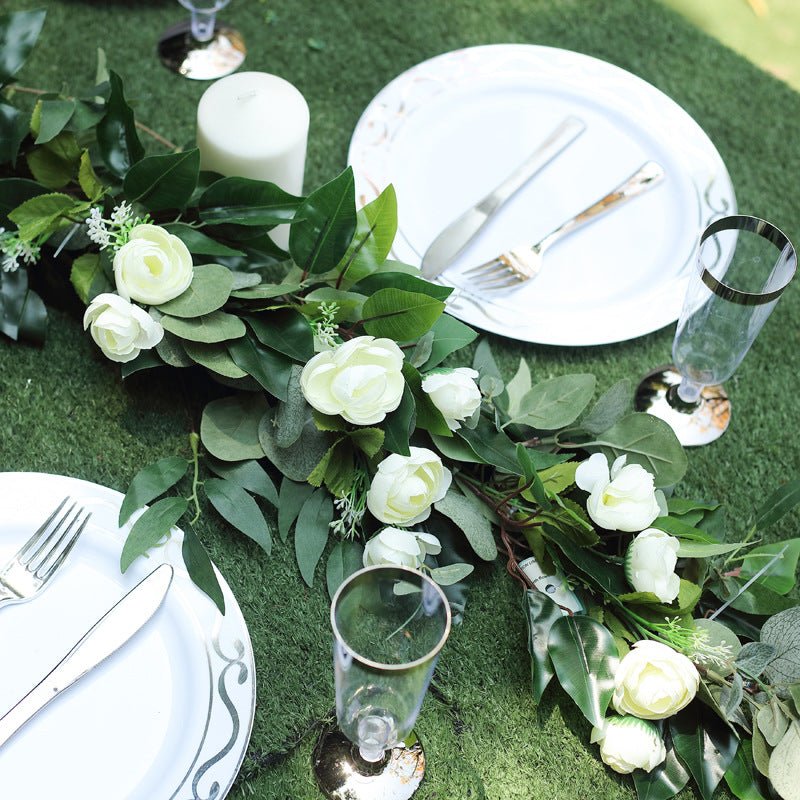 Artificial Eucalyptus/Willow Leaf Ranunculus Flower Garland Vine 40" - YauSpark