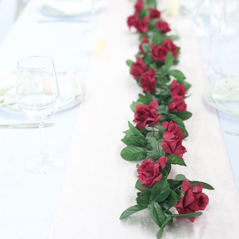 Artificial Silk Rose Garland 6ft Burgundy - YauSpark