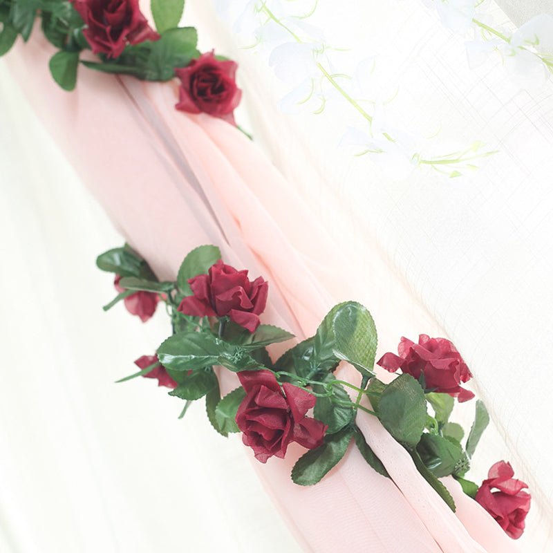 Artificial Silk Rose Garland 6ft Burgundy - YauSpark