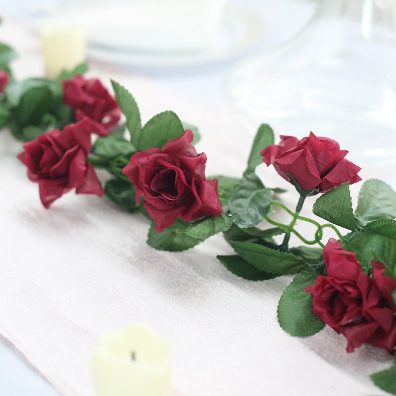 Artificial Silk Rose Garland 6ft Burgundy - YauSpark