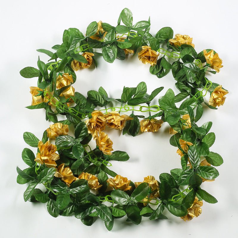 Artificial Silk Rose Garland 6ft Gold - YauSpark