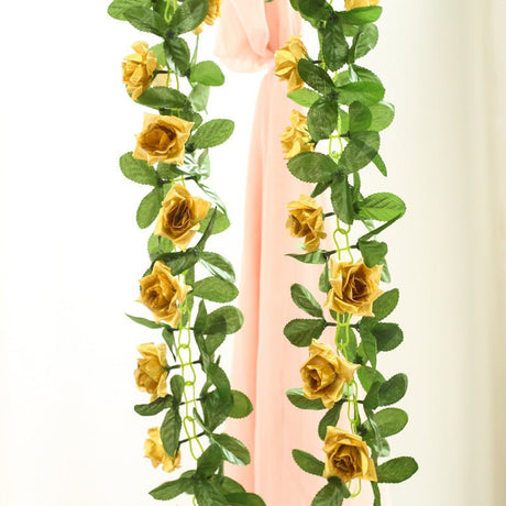 Artificial Silk Rose Garland 6ft Gold - YauSpark