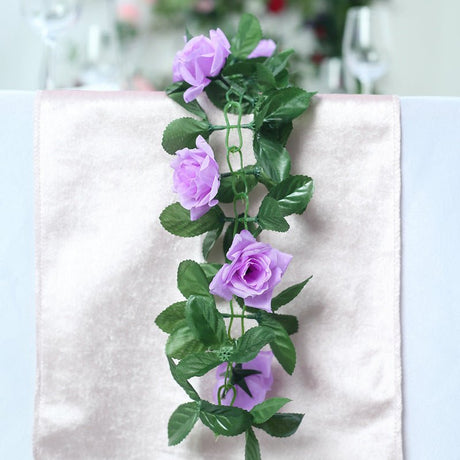 Artificial Silk Rose Garland 6ft Light Purple - YauSpark