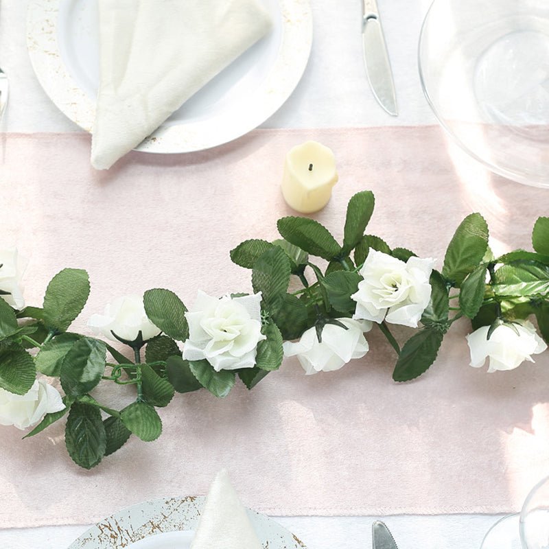 Artificial Silk Rose Garland 6ft Milky White - YauSpark