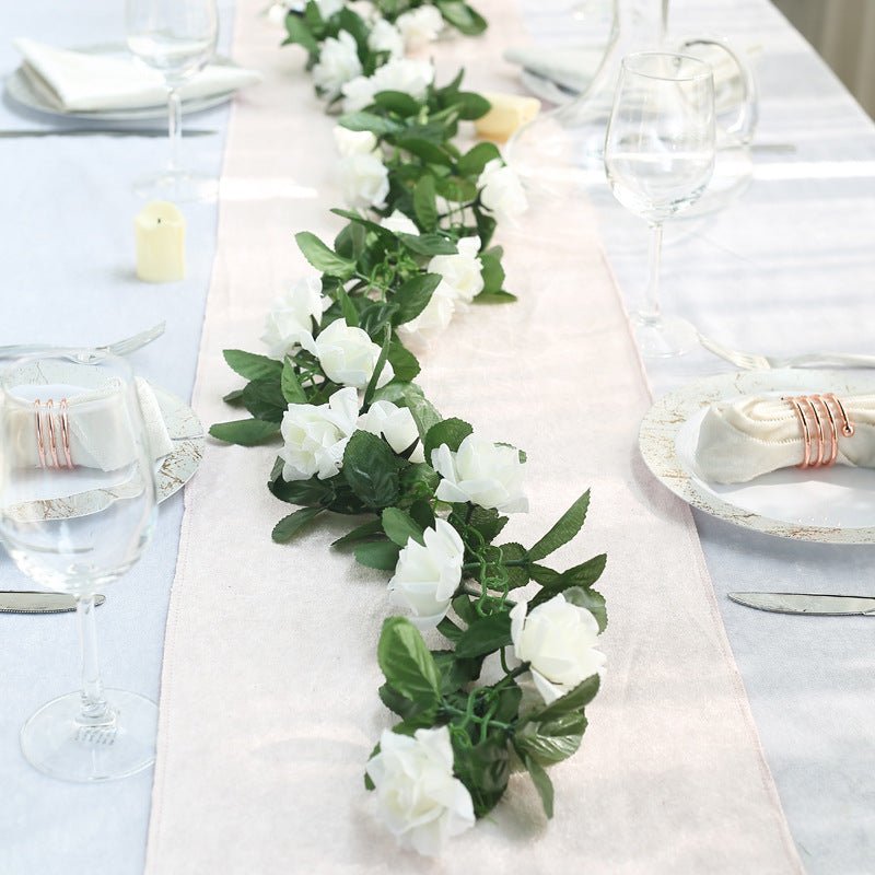 Artificial Silk Rose Garland 6ft Milky White - YauSpark