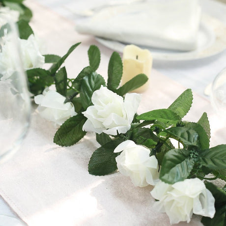 Artificial Silk Rose Garland 6ft Milky White - YauSpark