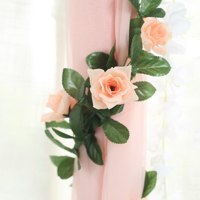 Artificial Silk Rose Garland 6ft Peach - YauSpark