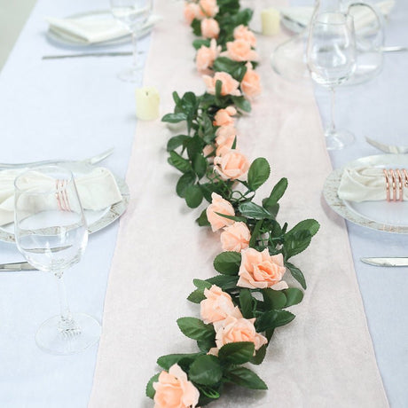 Artificial Silk Rose Garland 6ft Peach - YauSpark