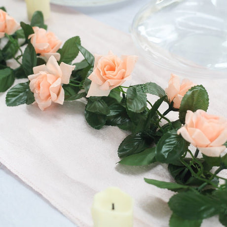 Artificial Silk Rose Garland 6ft Peach - YauSpark