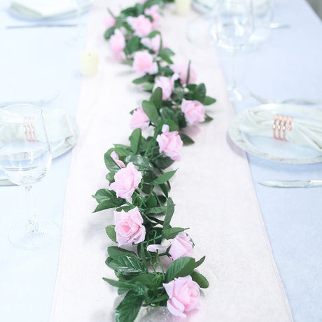 Artificial Silk Rose Garland 6ft Pink - YauSpark