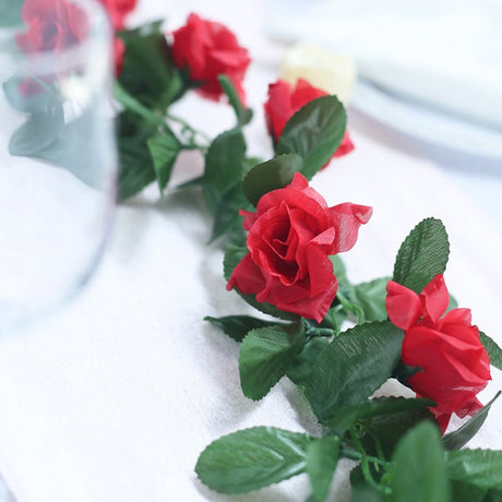 Artificial Silk Rose Garland 6ft Red - YauSpark