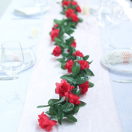 Artificial Silk Rose Garland 6ft Red - YauSpark