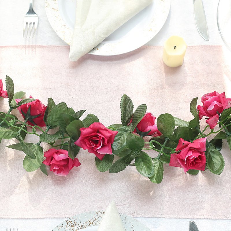 Artificial Silk Rose Garland 6ft Rose Red - YauSpark