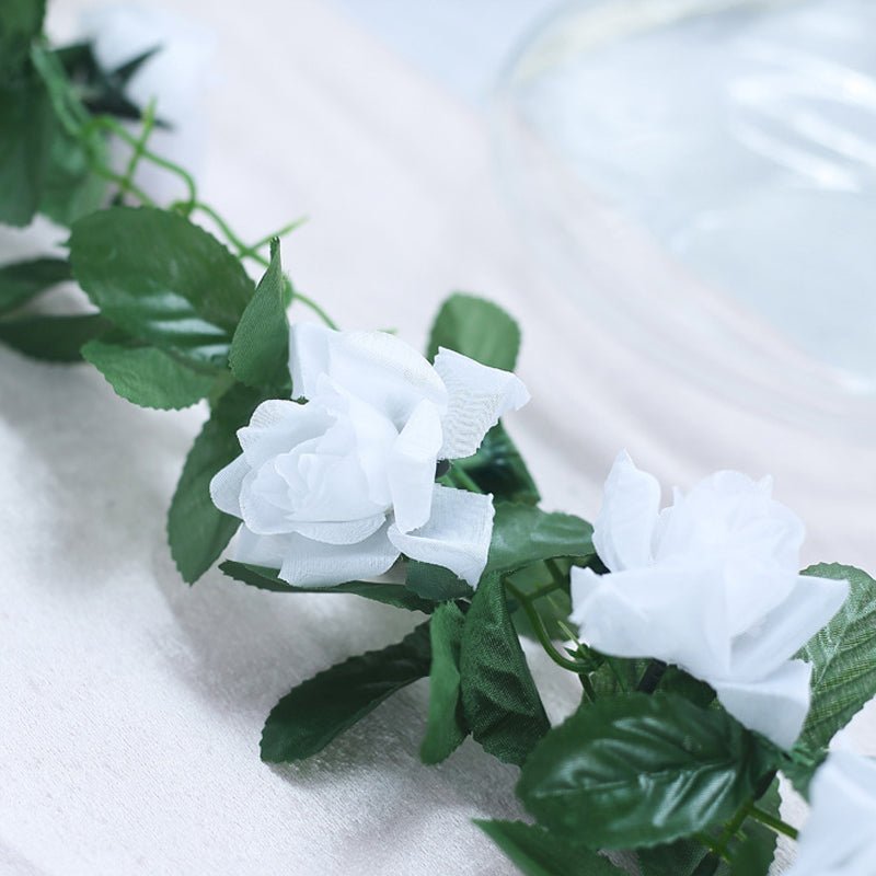 Artificial Silk Rose Garland 6ft White - YauSpark