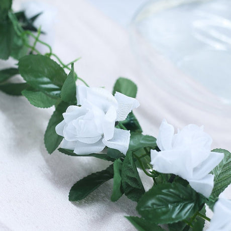 Artificial Silk Rose Garland 6ft White - YauSpark