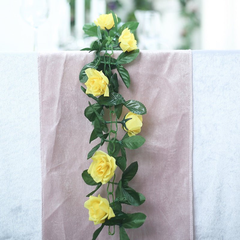 Artificial Silk Rose Garland 6ft Yellow - YauSpark