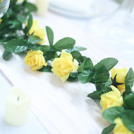 Artificial Silk Rose Garland 6ft Yellow - YauSpark