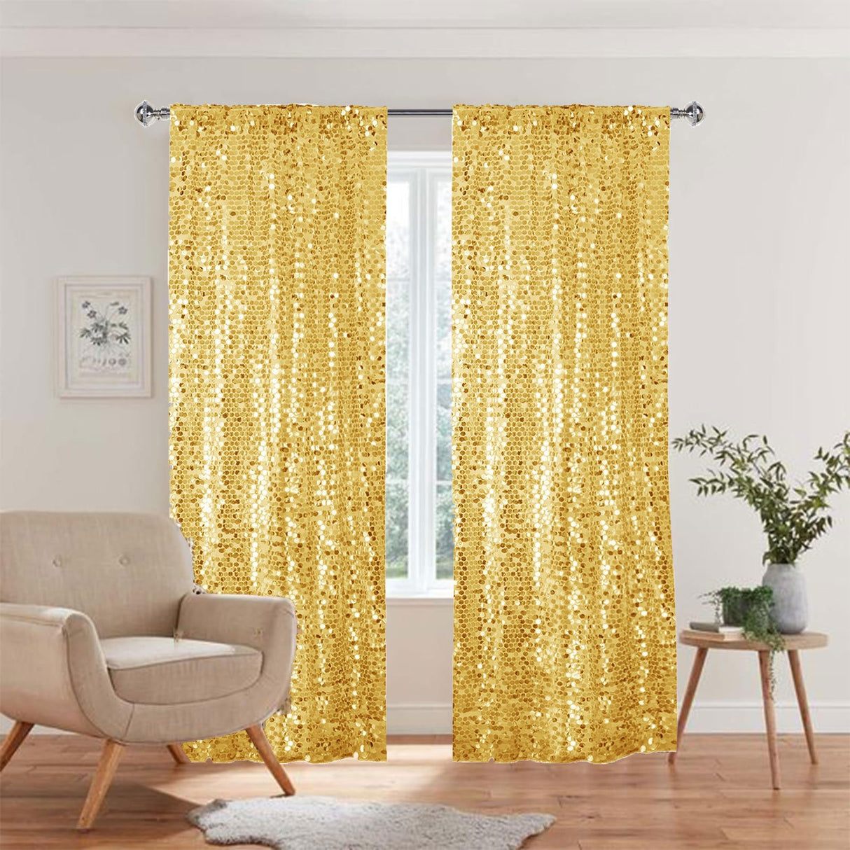 Big Payette Sequin Backdrop Drape Curtain 9ftx9ft Gold - YauSpark