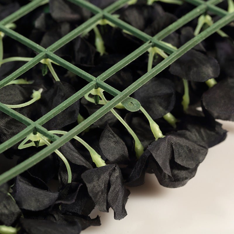 Black 3D Silk Rose and Hydrangea Flower Wall Mat Backdrop - 4 Artificial Panels - YauSpark