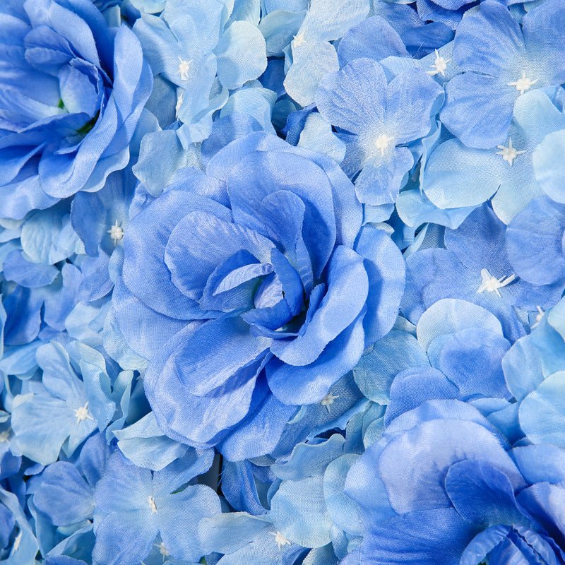 Blue 3D Silk Rose and Hydrangea Flower Wall Mat Backdrop - 4 Artificial Panels - YauSpark
