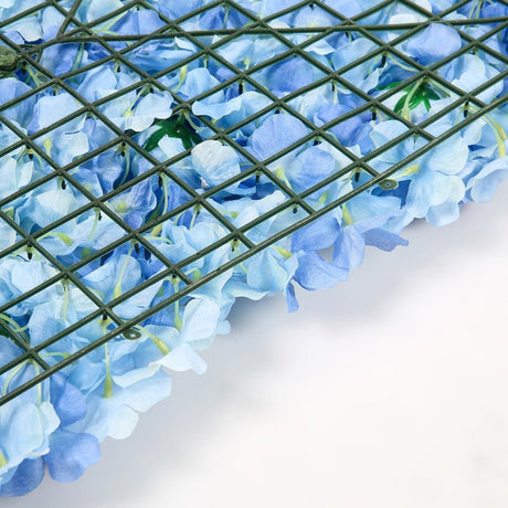 Blue 3D Silk Rose and Hydrangea Flower Wall Mat Backdrop - 4 Artificial Panels - YauSpark