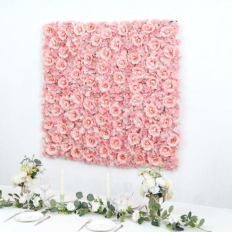 Blush 3D Silk Rose and Hydrangea Flower Wall Mat Backdrop - 4 Artificial Panels - YauSpark