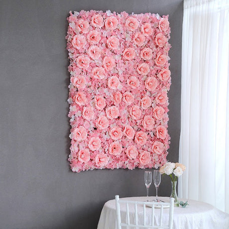 Blush 3D Silk Rose and Hydrangea Flower Wall Mat Backdrop - 4 Artificial Panels - YauSpark
