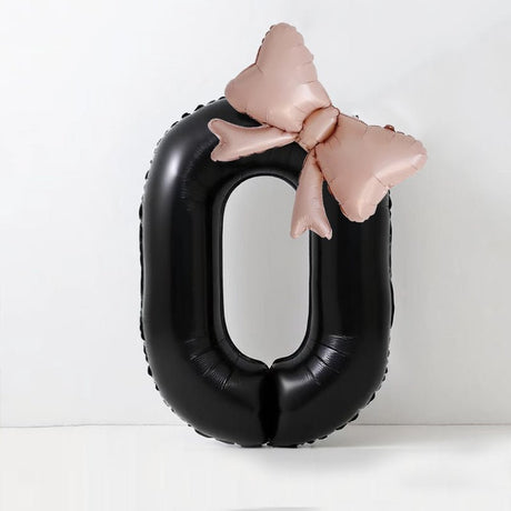 Bow Number Balloons Foil Mylar Large 40” Number 0 Black - YauSpark