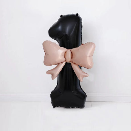 Bow Number Balloons Foil Mylar Large 40” Number 1 Black - YauSpark