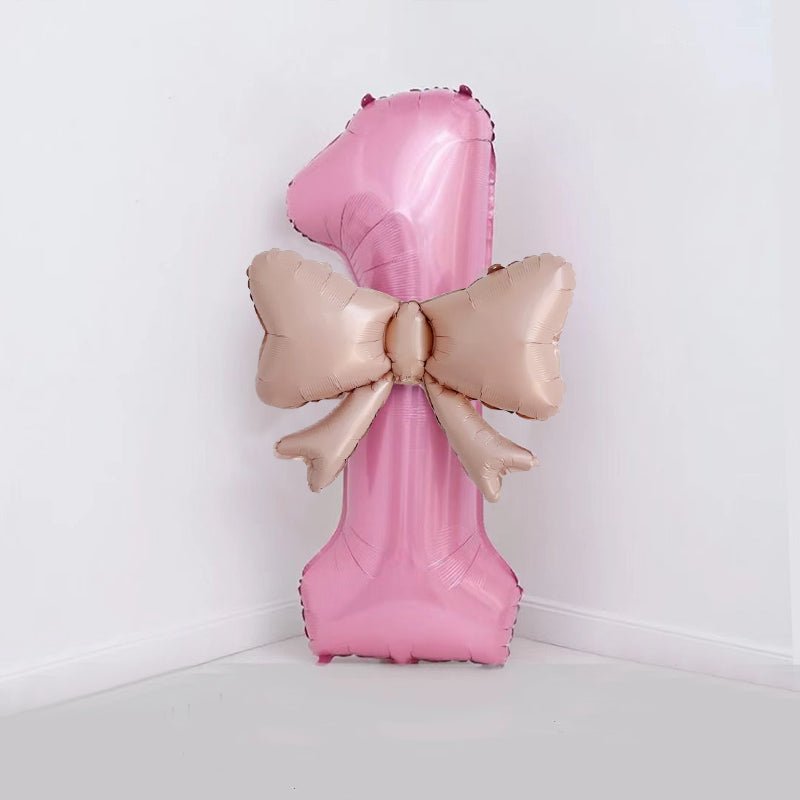 Bow Number Balloons Foil Mylar Large 40” Number 1 Pearl Pink - YauSpark