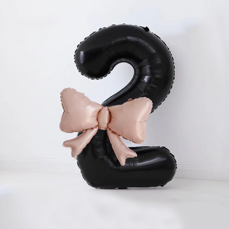 Bow Number Balloons Foil Mylar Large 40” Number 2 Black - YauSpark