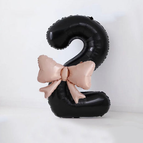 Bow Number Balloons Foil Mylar Large 40” Number 2 Black - YauSpark